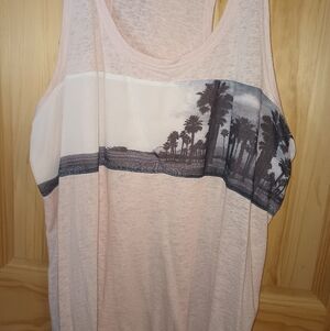 Lane Bryant Pink Tank Top with Palm Tree Print